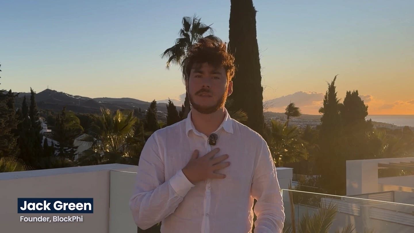 Jack Green, founder of BlockPhi, speaking to camera in the firm overview video on Bitcoin and macro markets